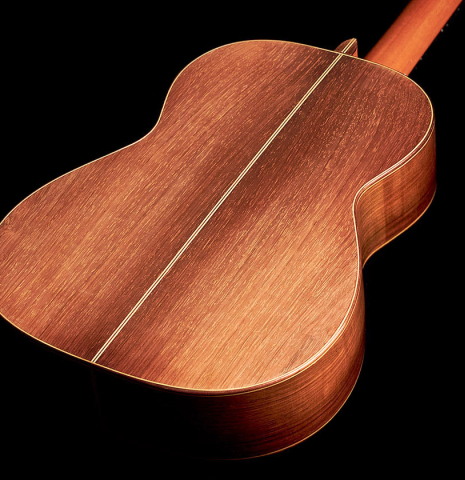 The back of a 1939 Hermann Hauser I classical guitar made with spruce and CSA rosewood.