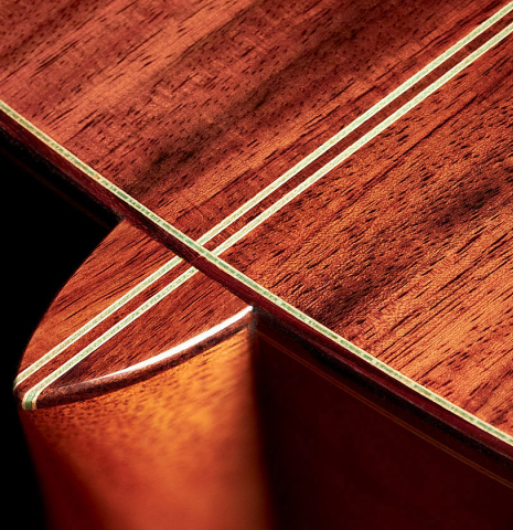 The back and heel of a 2022 Kathrin Hauser &quot;Segovia&quot; classical guitar made of spruce and Indian rosewood.