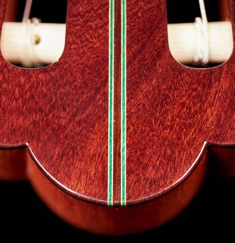 The headstock of a 2022 Kathrin Hauser &quot;Segovia&quot; classical guitar made of spruce and Indian rosewood.