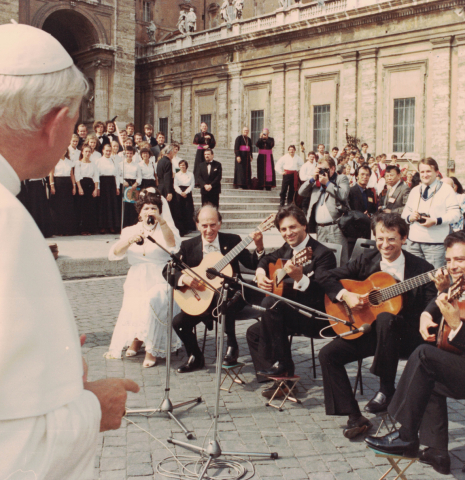 The Romeros playing for the pope, John Paul II.