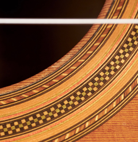 The rosette of a 1970 Hermann Hauser II CD/CSAR previously owned by classical guitarist Celedonio Romero