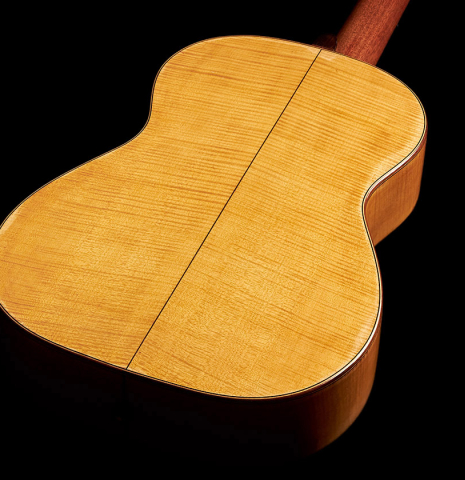 This is the back and sides of a 1927 Hermann Hauser I classical guitar made with spruce for the soundboard and maple for the back and sides.
