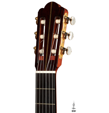 The headstock of a 1952 Hermann Hauser I SP/CSAR (ex Sergio Abreu) made with spruce and CSA rosewood
