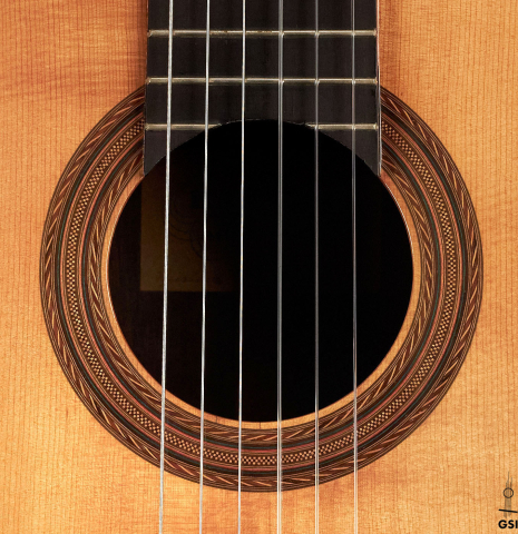 The rosette of a 1952 Hermann Hauser I SP/CSAR (ex Sergio Abreu) made with spruce and CSA rosewood