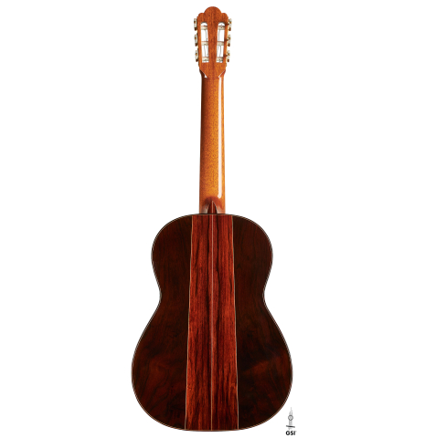 The back of a 2013 Hermann Hauser III "Llobet" classical guitar made of spruce and CSA rosewood