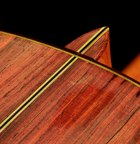 The back, heel and center seam purfling of a 1969 Hermann Hauser II (ex Pepe Romero) made of cedar and CSA rosewood