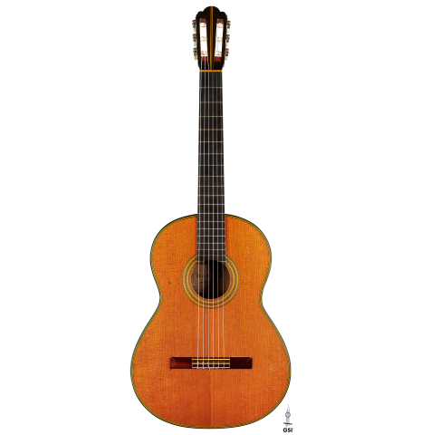 The front of a 1969 Hermann Hauser II (ex Pepe Romero) made of cedar and CSA rosewood