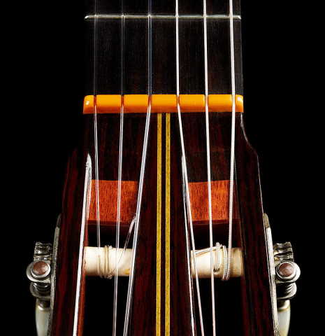 The headstock, nut and tuning machines of a 1969 Hermann Hauser II (ex Pepe Romero) made of cedar and CSA rosewood
