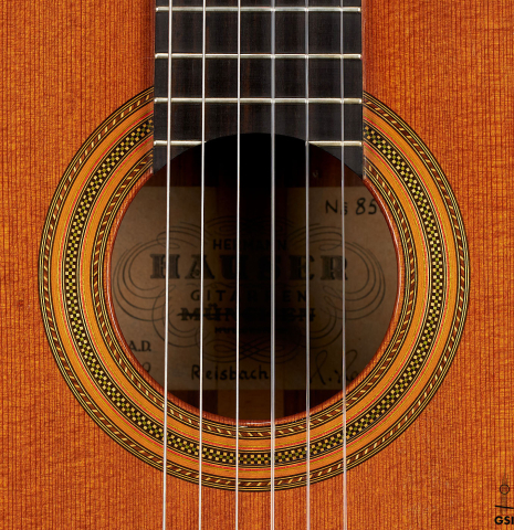 The rosette of a 1969 Hermann Hauser II (ex Pepe Romero) made of cedar and CSA rosewood