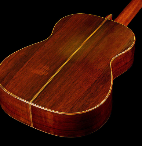 The back and sides of a 1934 Hermann Hauser I classical guitar made of spruce and CSA rosewood