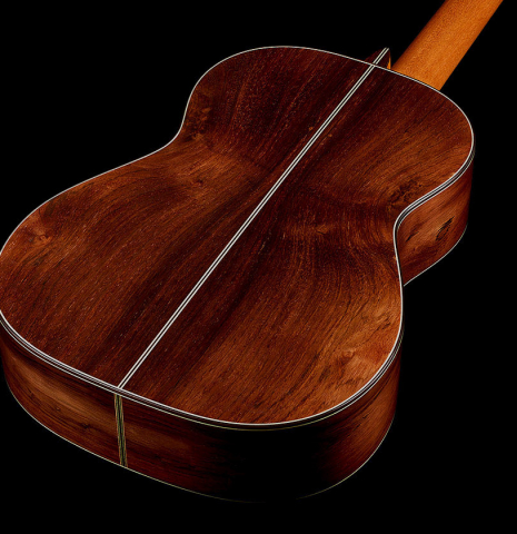 The back and sides of a 2022 Kathrin Hauser "Segovia" classical guitar made of spruce and CSA rosewood