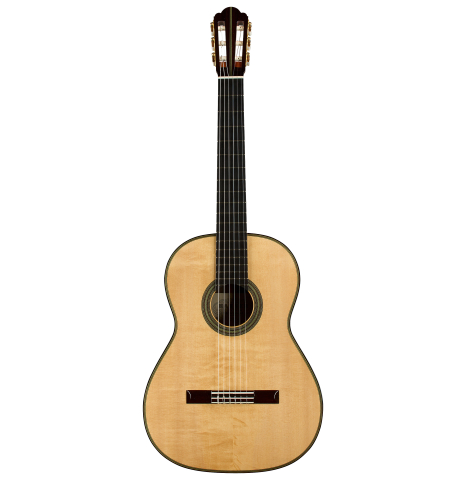 The front of a 2022 Kathrin Hauser "Segovia" classical guitar made of spruce and CSA rosewood