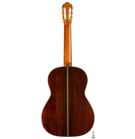 The back of a 2004 Hermann Hauser III "1931 Segovia" classical guitar (ex Marcelo Kayath) made of spruce and CSA rosewood