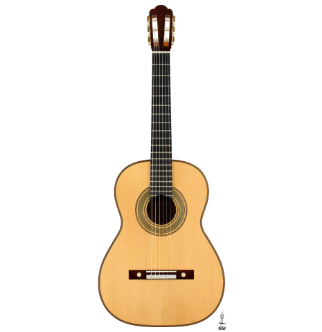 The front of a 2004 Hermann Hauser III "1931 Segovia" classical guitar (ex Marcelo Kayath) made of spruce and CSA rosewood
