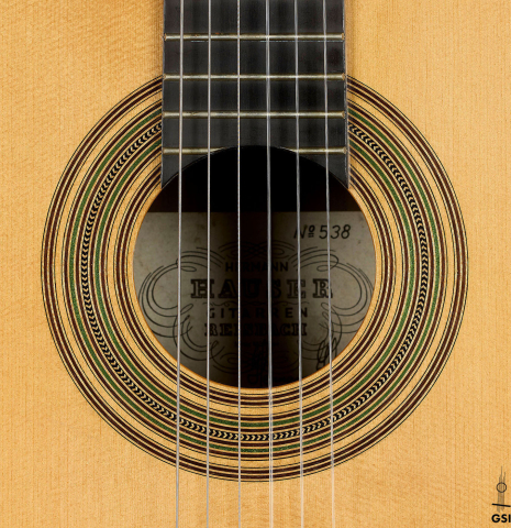 The rosette of a 2004 Hermann Hauser III "1931 Segovia" classical guitar (ex Marcelo Kayath) made of spruce and CSA rosewood
