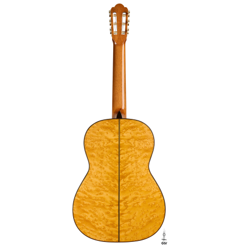 The back of a 2016 Hermann Hauser III classical guitar (ex Marcelo Kayath) made of spruce and maple