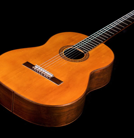 The top and sides of a 1960 Hernandez y Aguado classical guitar made of spruce and CSA rosewood