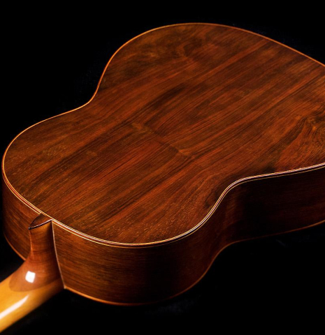 The back and sides of a 1960 Hernandez y Aguado classical guitar made of spruce and CSA rosewood