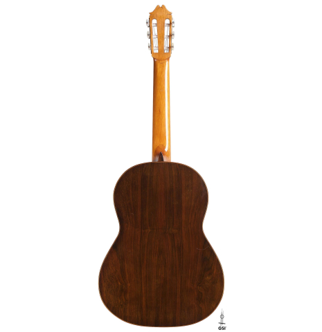 The back of a 1960 Hernandez y Aguado classical guitar made of spruce and CSA rosewood