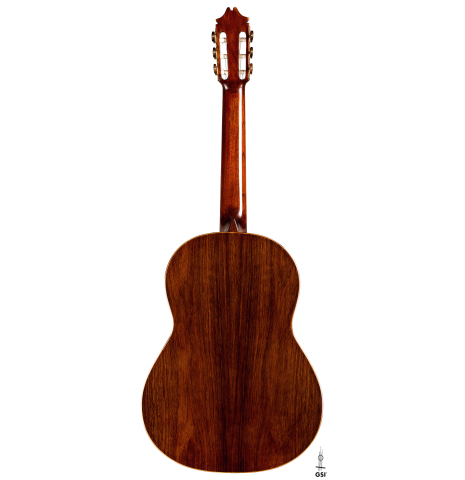 The back of a 1965 Hernandez y Aguado classical guitar made with spruce and Indian rosewood