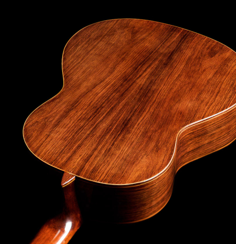 The back and sides of a 1965 Hernandez y Aguado classical guitar made with spruce and Indian rosewood