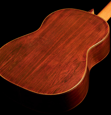 The back of a 1974 Hernandez y Aguado classical guitar made of spruce and CSA rosewood