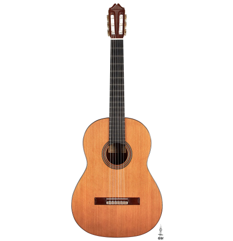 The front of a 1973 Hernandez y Aguado classical guitar made of cedar and CSA rosewood