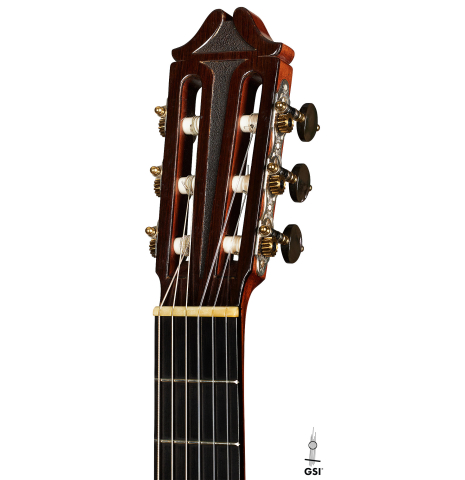 The headstock of a 1964 Hernandez y Aguado classical guitar made of spruce and CSA rosewood