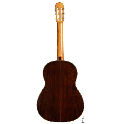 The back of a 1931 Santos Hernandez classical guitar made of spruce and CSA rosewood (ex David Gómez Tárrega)