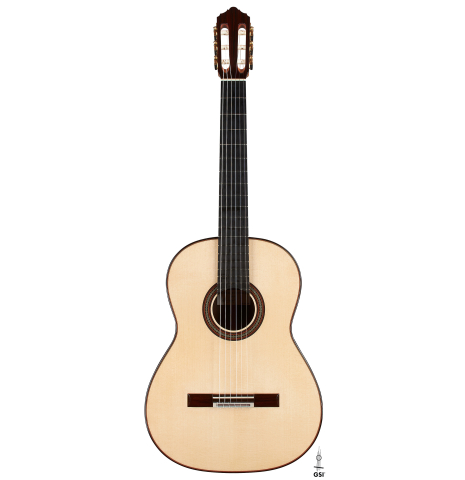 The front of a 2024 Dietmar Heubner "Bois de Rose" classical guitar made with spruce and African rosewood