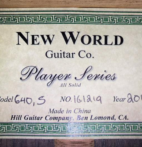 2019 "New World" by Hill Guitar Company "640-S" SP/IN
