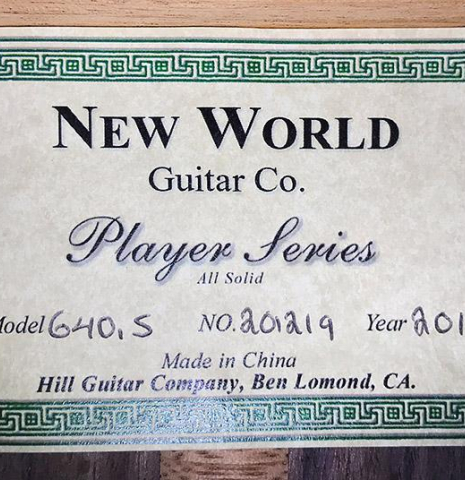 2019 "New World" by Hill Guitar Company "640-S" CD/IN
