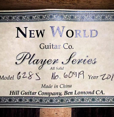 2019 "New World" by Hill Guitar Company "628-S" SP/IN