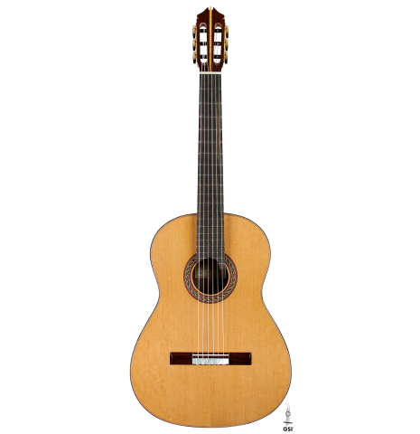 The front of a 2025 Kenny Hill "Signature CD/SP" classical guitar made of a cedar/spruce double top and Indian rosewood