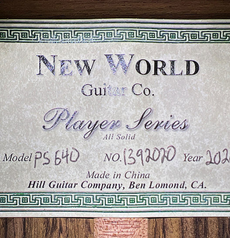 2020 "New World" by Hill Guitar Company "PS 640" SP/IN