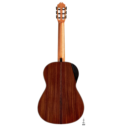 The back of a 2022 Kenny Hill “Signature Legacy 640 CD/SP” CD/IN classical guitar on a white background
