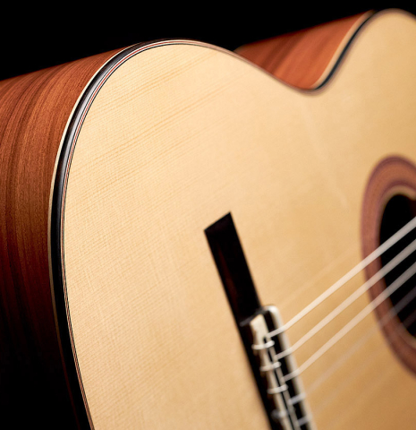 This is the spruce soundboard of a 2022 Stephen Hill 2a SP/PF classical guitar