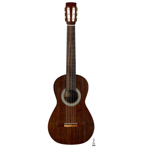The front of a 2025 Kenny Hill "Companion" classical guitar made of Indian rosewood for the top, back and sides