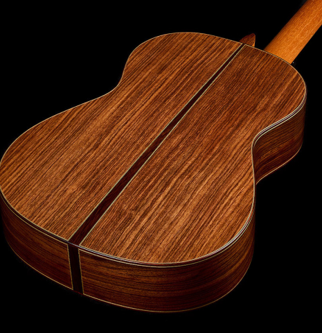 The back and sides of a 2020 Kenny Hill "Special CD/SP" made of cedar/spruce and Indian rosewood