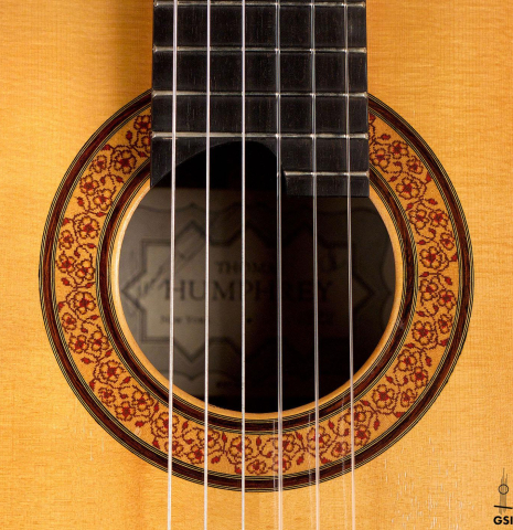 The rosette of a 1994 Thomas Humphrey &quot;Millennium&quot; classical guitar made with spruce and CSA rosewood