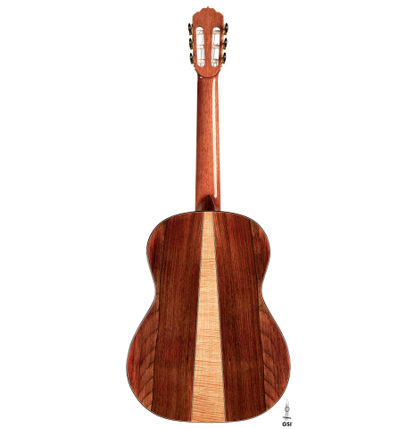The back of a 2006 Thomas Humphrey "Millennium" classical guitar made with spruce and CSA rosewood.