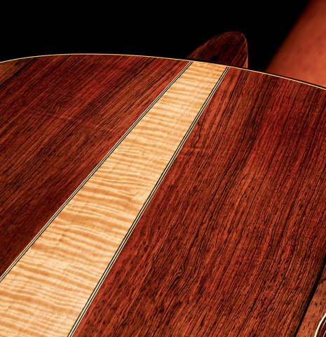 The central strip of a 2006 Thomas Humphrey "Millennium" classical guitar made with spruce and CSA rosewood.