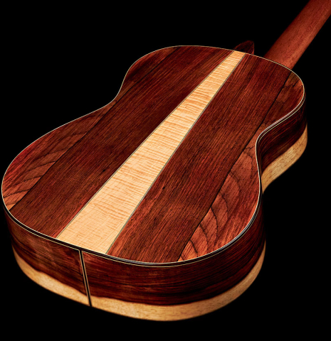 The back and sides of a 2006 Thomas Humphrey "Millennium" classical guitar made with spruce and CSA rosewood.