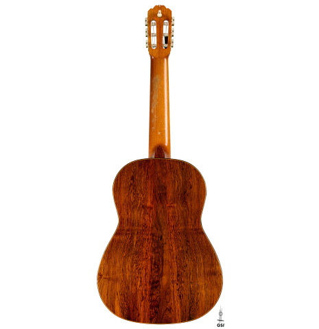 The back of a 1988 Thomas Humphrey "Millennium 7-string" classical guitar made of spruce and CSA rosewood (ex John Dearman)