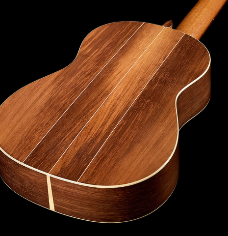 The back and sides of a 2026 Brian Itzkin "635" classical guitar made of spruce and African rosewood