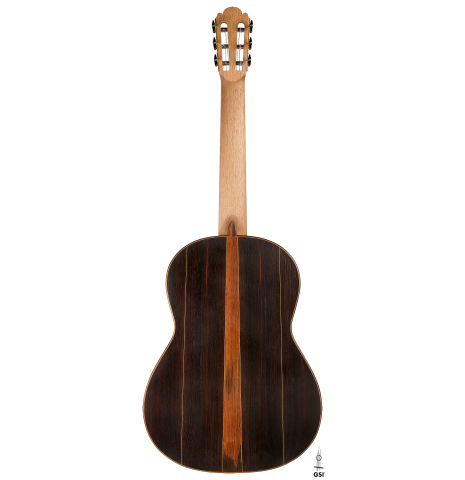 The back of a 2026 Brian Itzkin classical guitar made of spruce and CSA rosewood