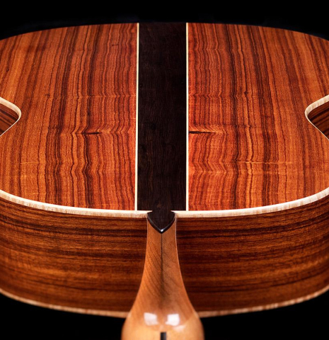 The back and sides of a Wolfgang Jellinghaus "Signature CD/CD" classical guitar made of cedar and Granadillo