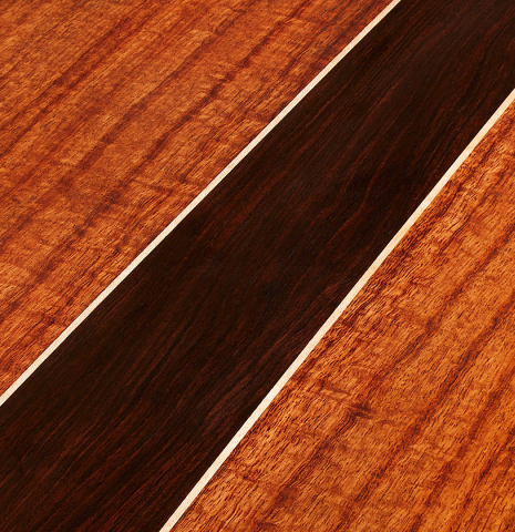 The central wedge in the back of a 2025 Wolfgang Jellinghaus "Signature CD/CD" classical guitar made of cedar and Granadillo