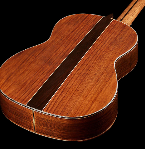The back and sides of a 2025 Wolfgang Jellinghaus "Signature CD/CD" classical guitar made of cedar and Granadillo