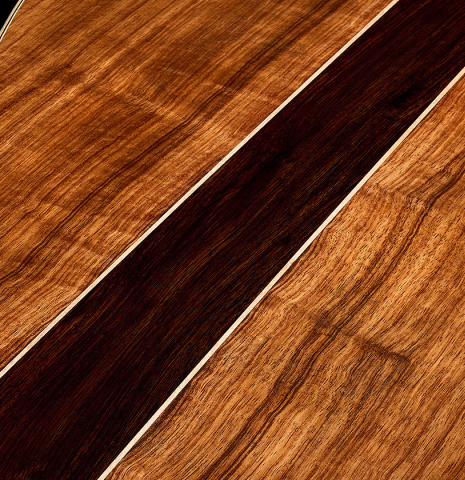 The central wedge on the back of a 2025 Wolfgang Jellinghaus "Signature CD/CD" classical guitar made of cedar and granadillo